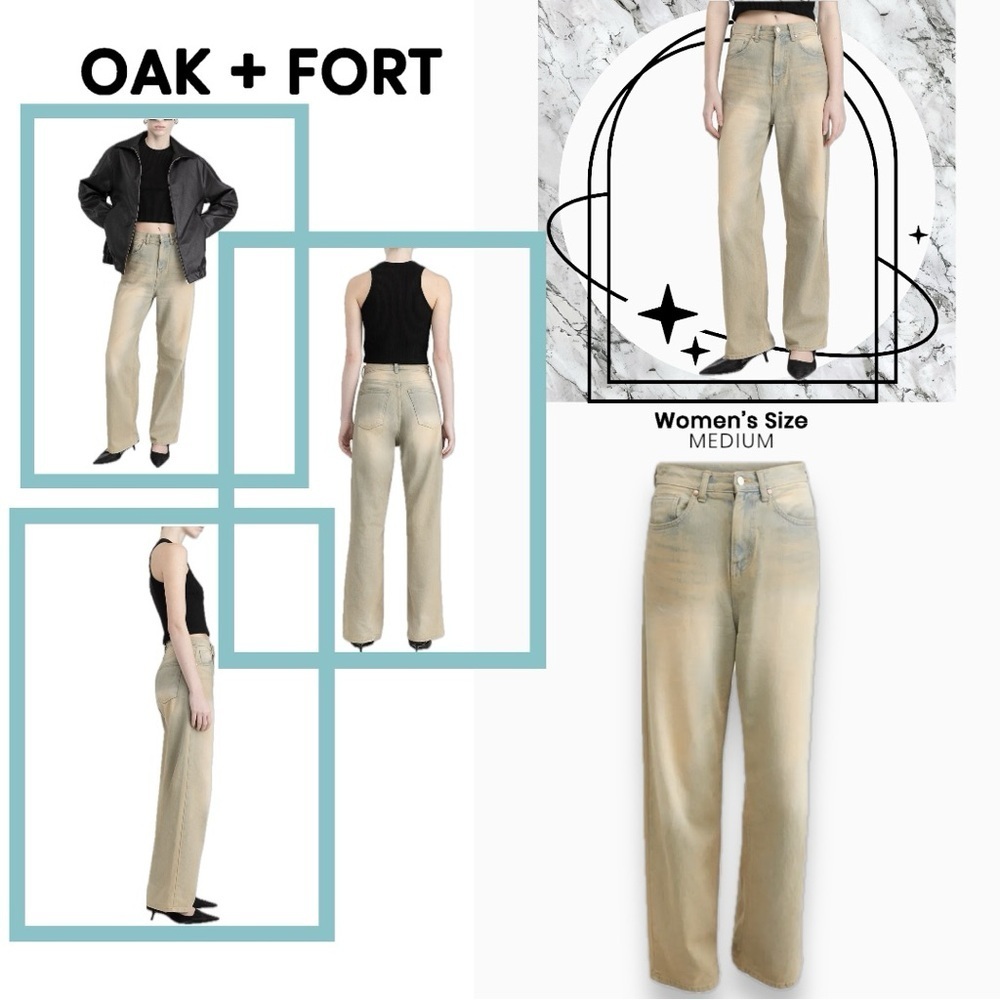 OAK + FORT RELAXED FIT DENIM JEANS size MEDIUM sand wash​ NWT​